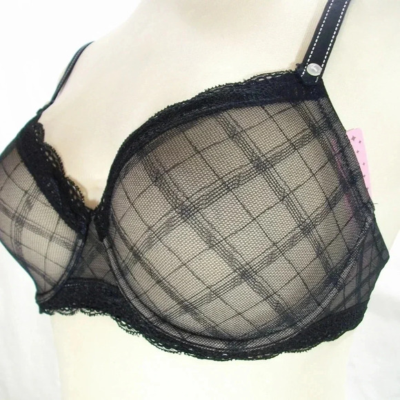 36B Jezebel 10027 Marni Diamond Mesh Unlined Bra Black NWT - Picture 4 of 9